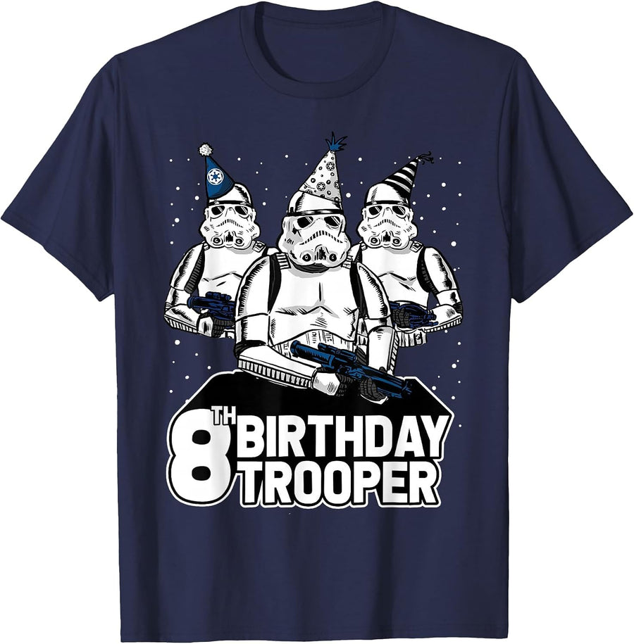 Star Wars Stormtrooper Party Hats Trio 8th Birthday Trooper T-Shirt - Navy Blue