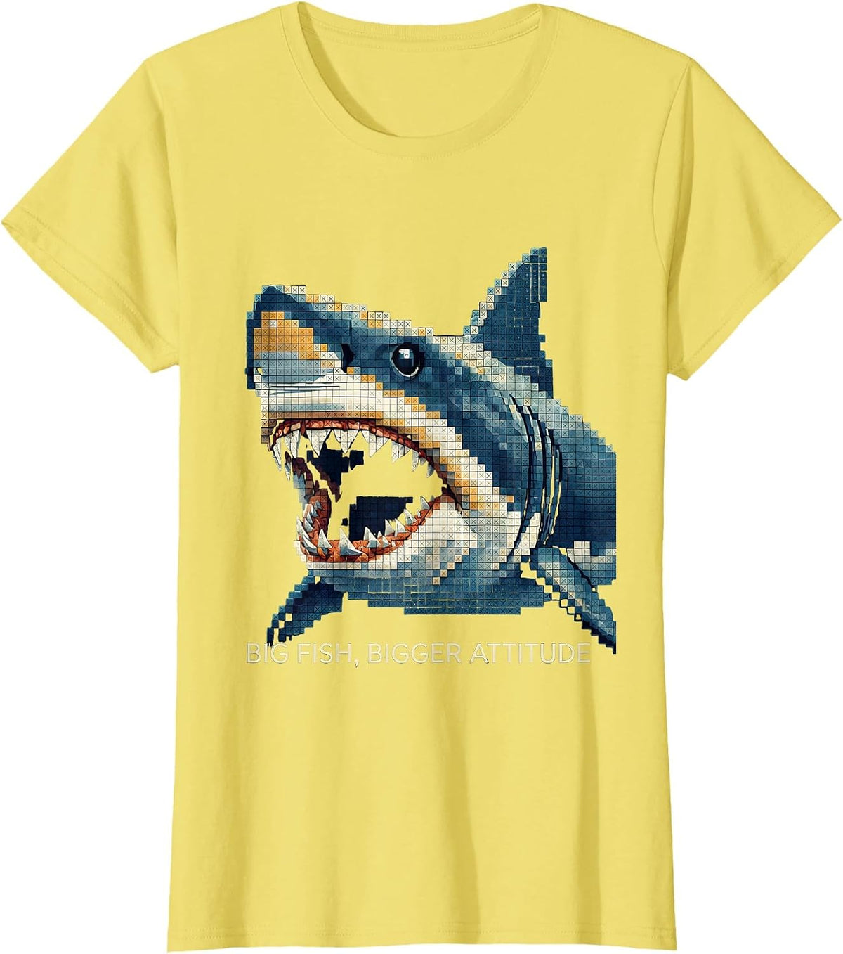 Women's Big Fish Bigger Attitude Bold Shark Design T-Shirt - Lemon Yellow