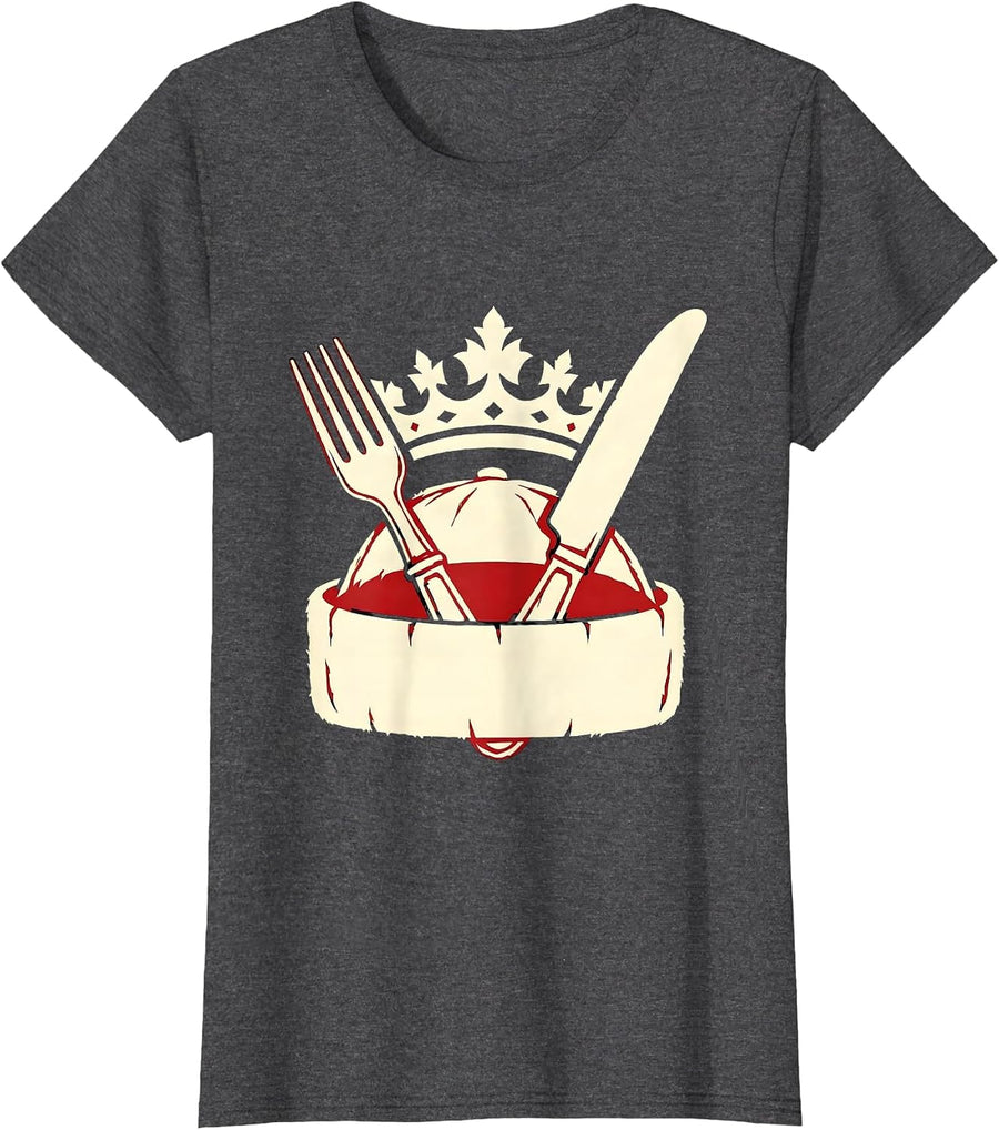Women's Chef Hat Fork and Knife Crown Illustration T-Shirt - Dark Heather Grey