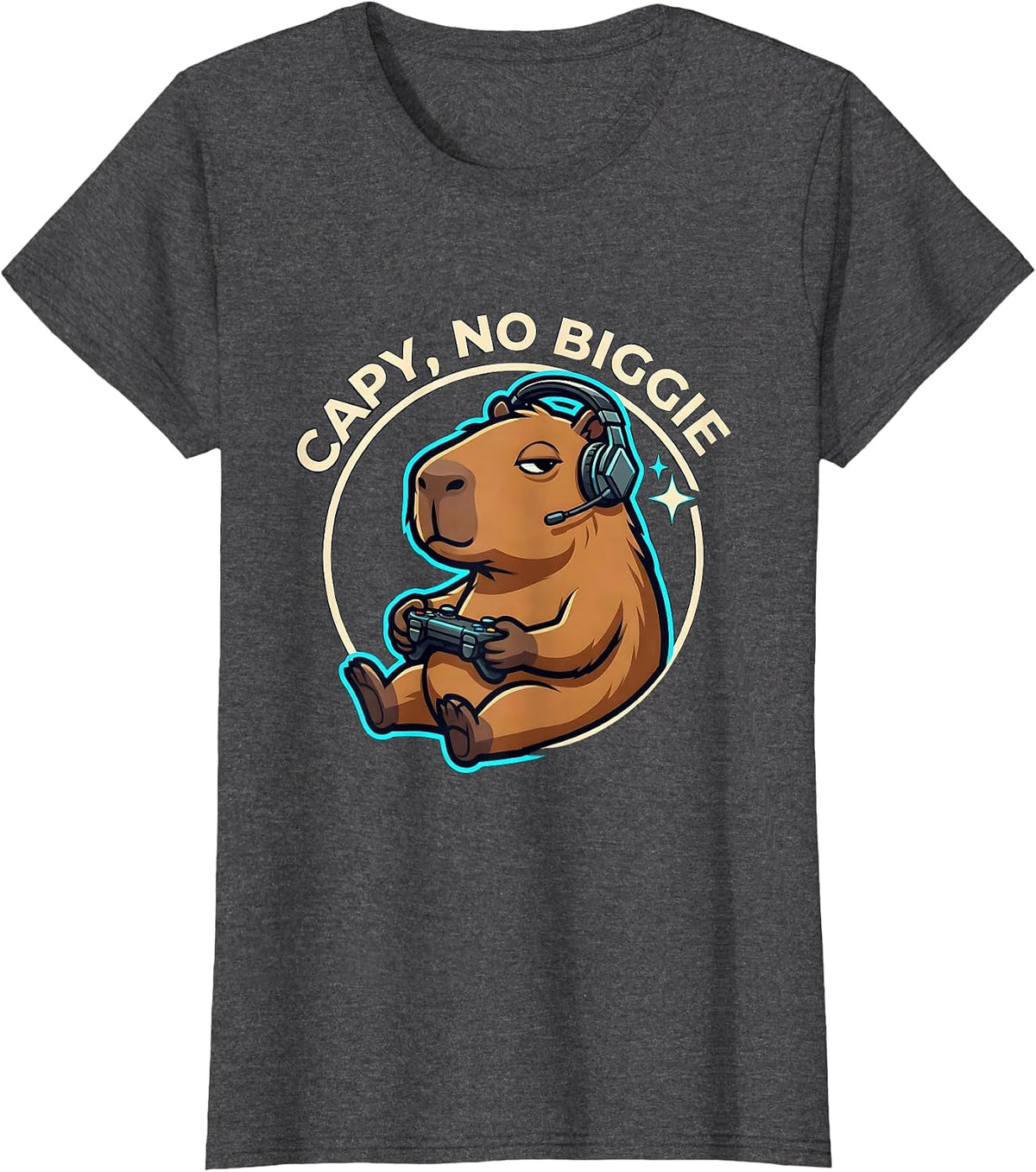 Women's Capy, No Biggie Funny Capybara Gaming Meme Youth T-Shirt - Dark Heather Grey