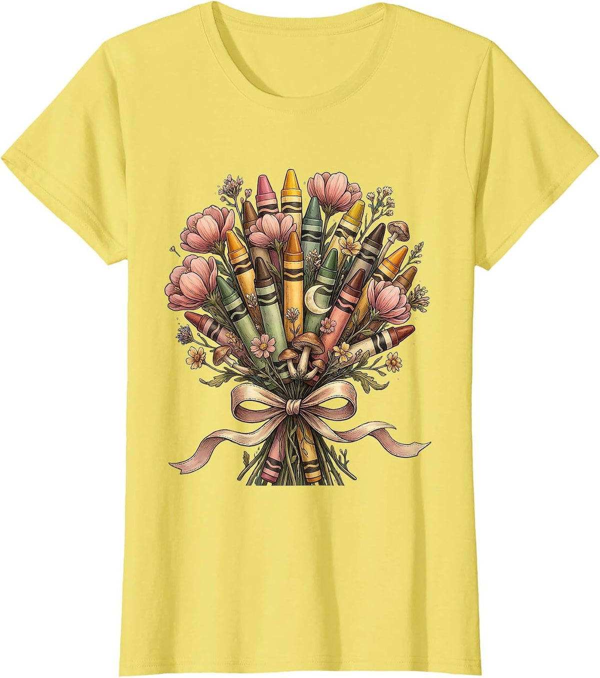 Women's Special Education Teacher Crayon Bouquet Gift T-Shirt - Lemon Yellow