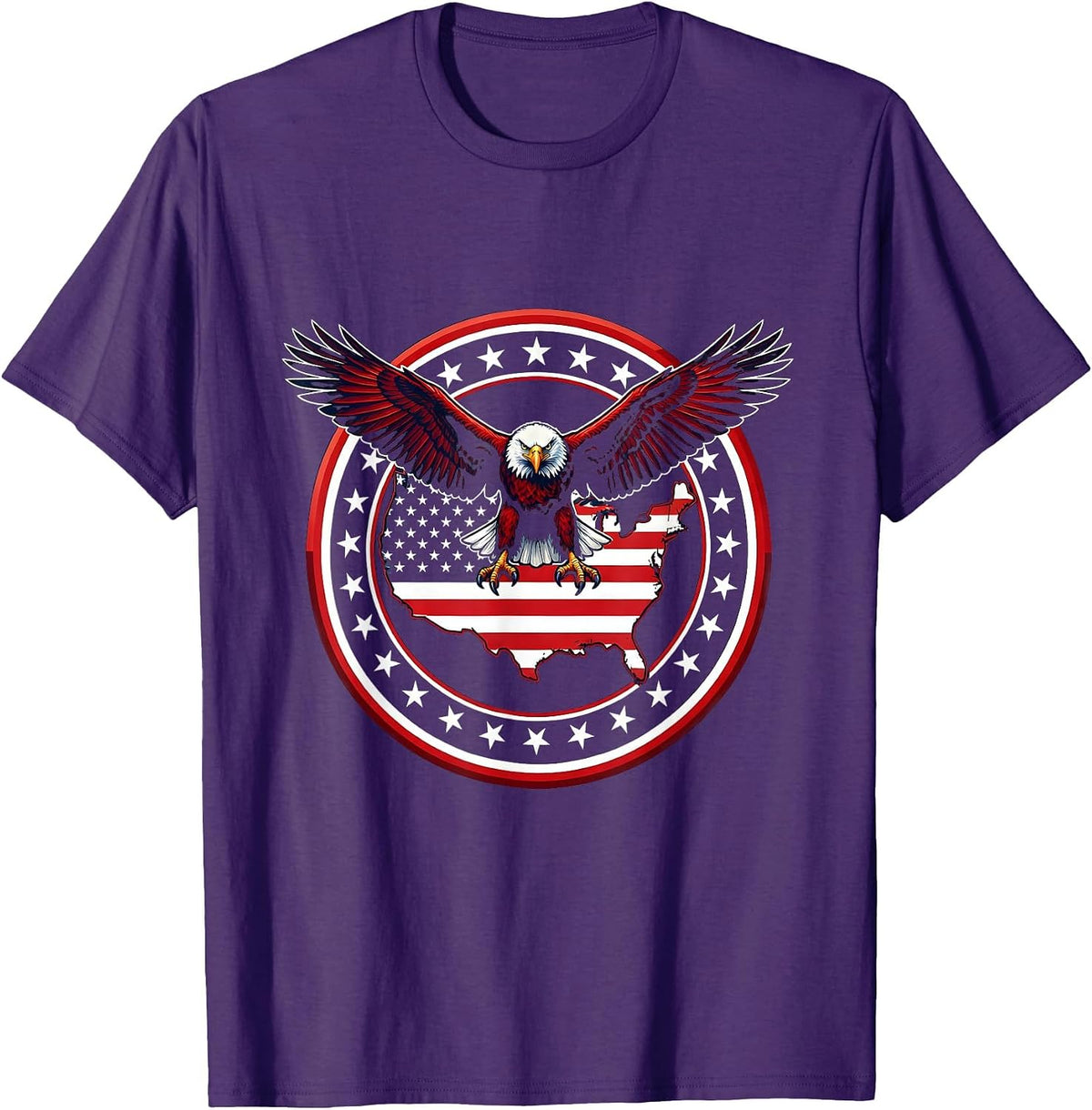 Patriotic USA Map Eagle Overlay Graphic T-Shirt - Purple