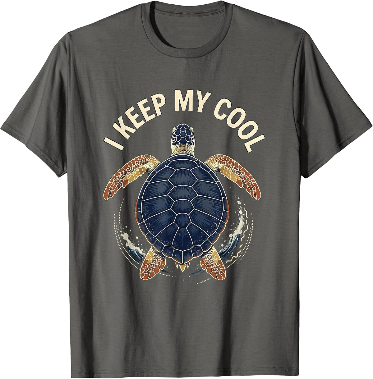 Men's I Keep My Cool Batik Wax Resist Sea Turtle Tropical Vacation T-Shirt - Asphalt Grey