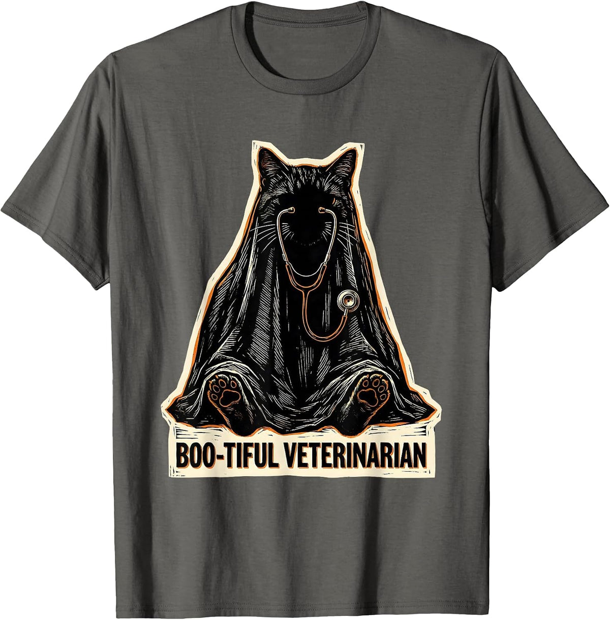 Boo-tiful Veterinarian Funny Vet Tech Halloween Workplace T-Shirt - Asphalt Grey