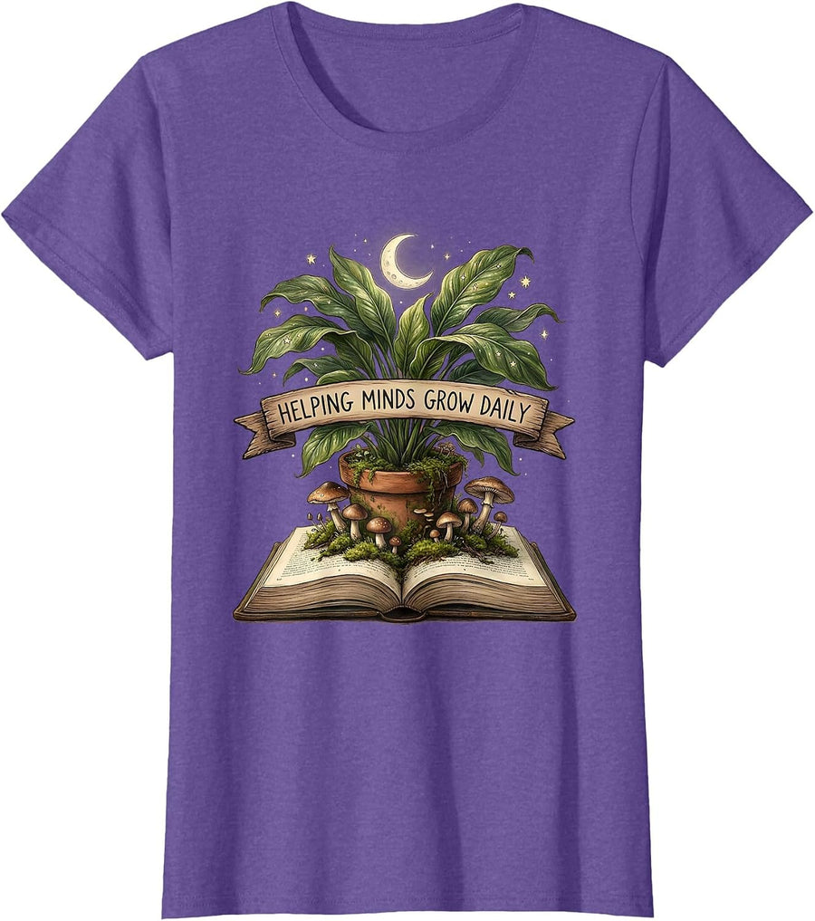 Helping Minds Grow Daily School Psychologist Design T-Shirt - Purple Heather