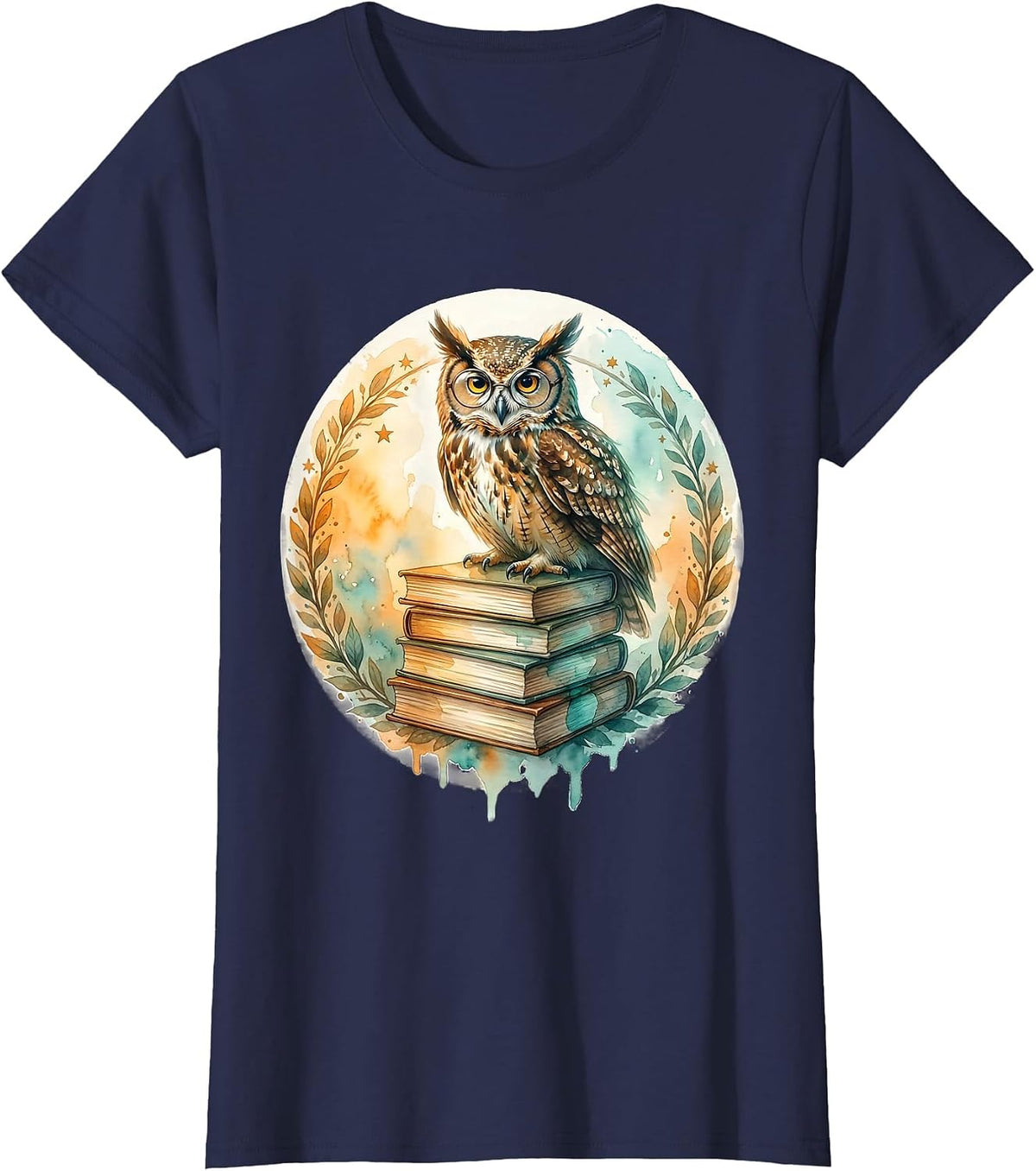 Women's Special Education Teacher Owl on Books Graphic T-Shirt - Navy Blue