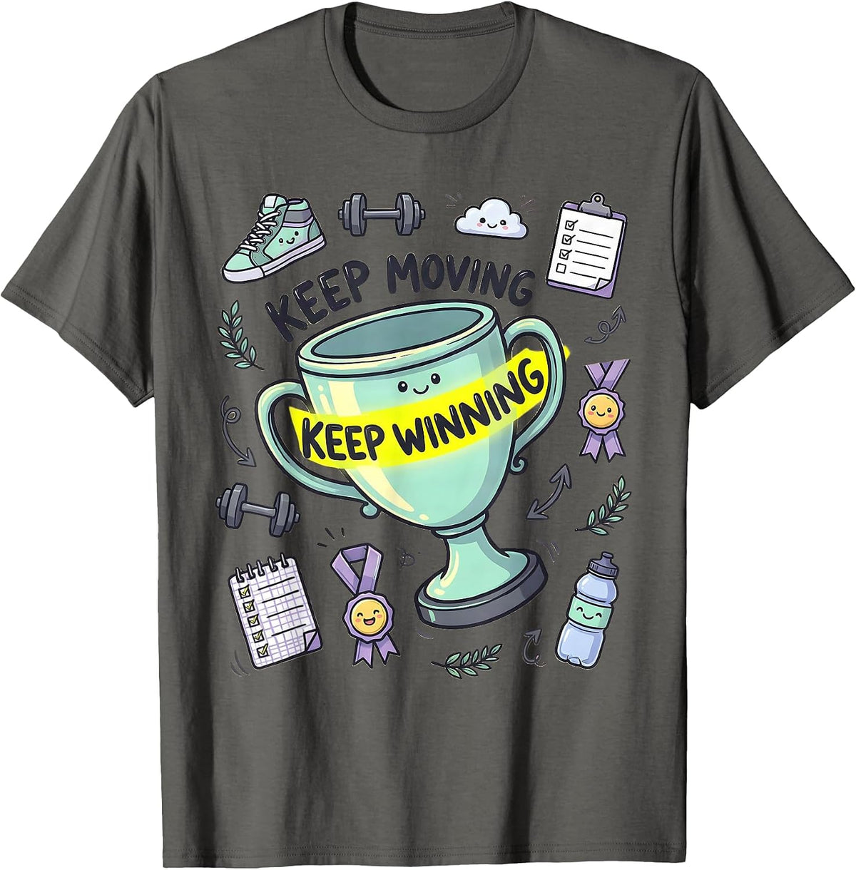 Keep Moving Keep Winning Athleisure Inspiration T-Shirt - Asphalt Grey