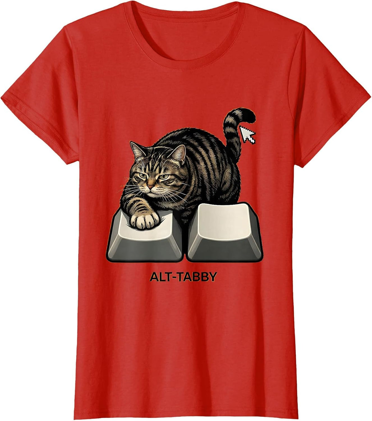 Alt-Tabby Cartoon Cat Gamer Humor Meme Design T-Shirt - Red