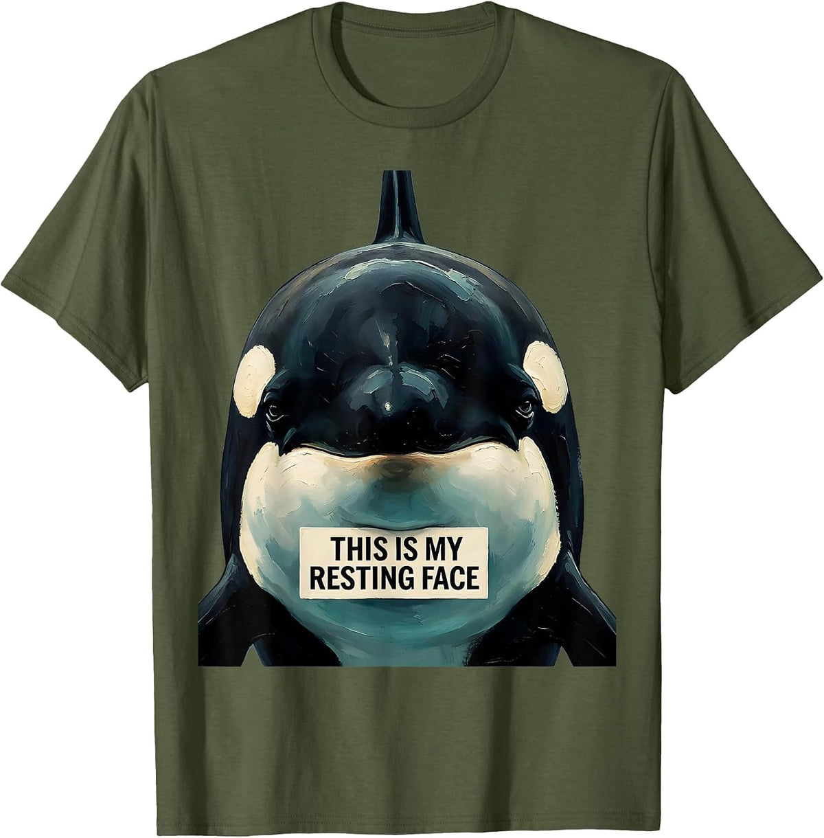 Men's This Is My Resting Face Funny Orca Whale Ocean Animal Lover T-Shirt - Olive Green