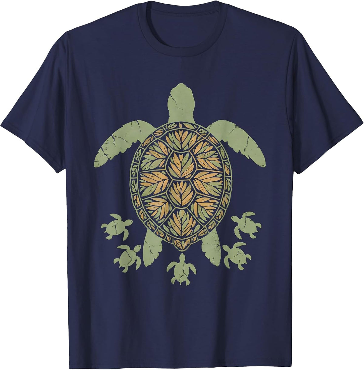Mother Sea Turtle Releasing Hatchlings at Shore T-Shirt - Navy Blue