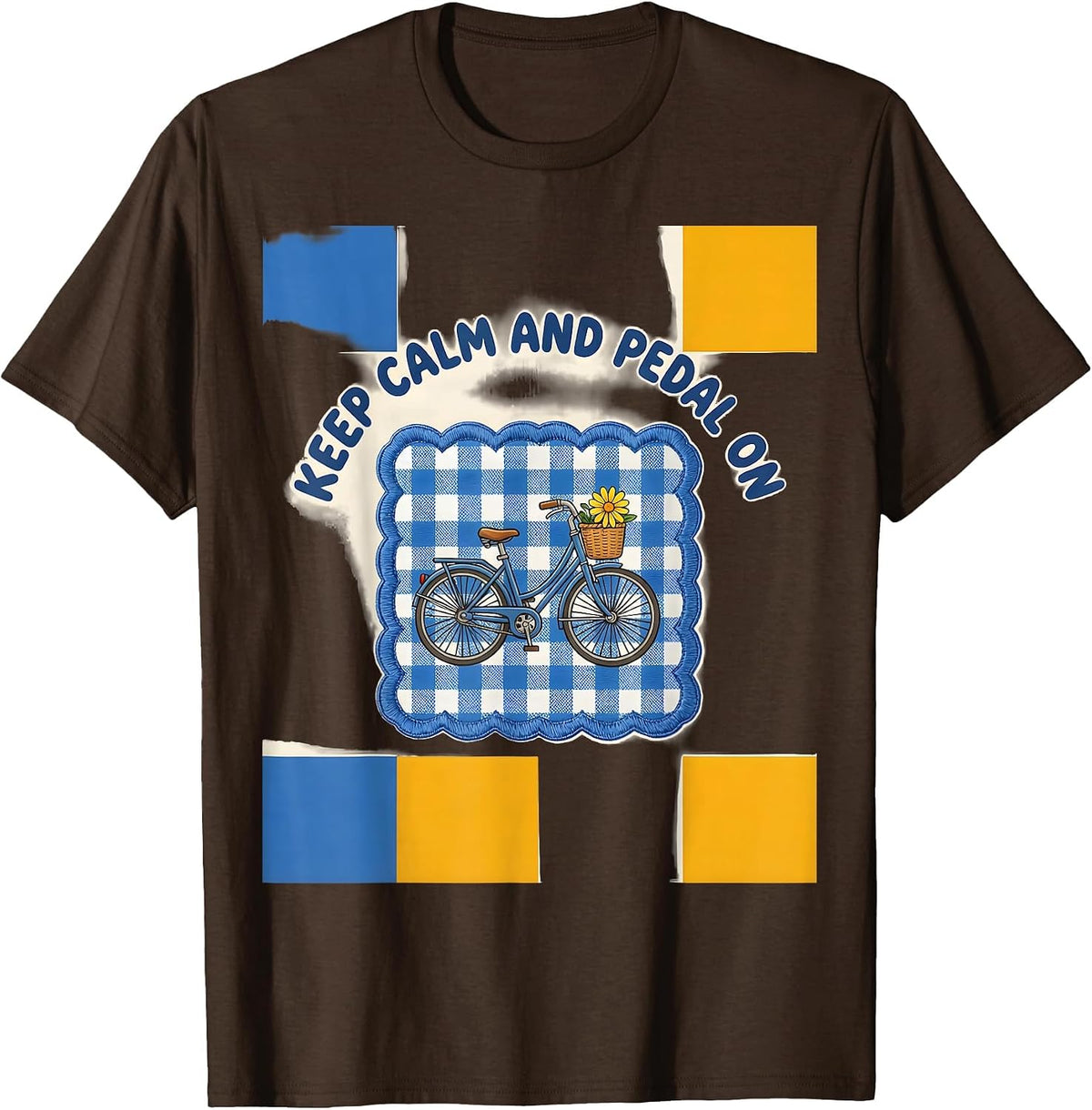 Keep Calm and Pedal On Cycling Design T-Shirt - Brown