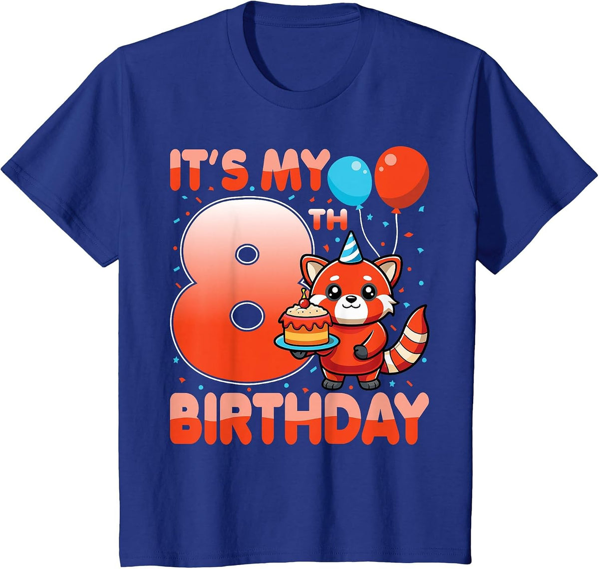 It's My 8th Birthday Cute Red Panda Kids 8 Years Old T-Shirt - Royal Blue