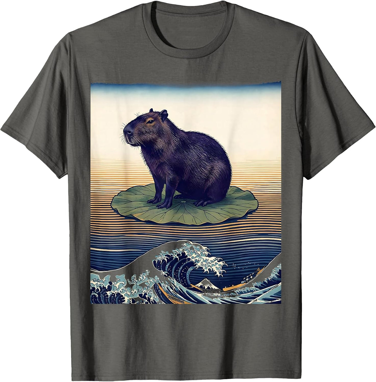 Men's Capybara Ukiyo-e Animal Humor Meme Gift T-Shirt - Asphalt Grey