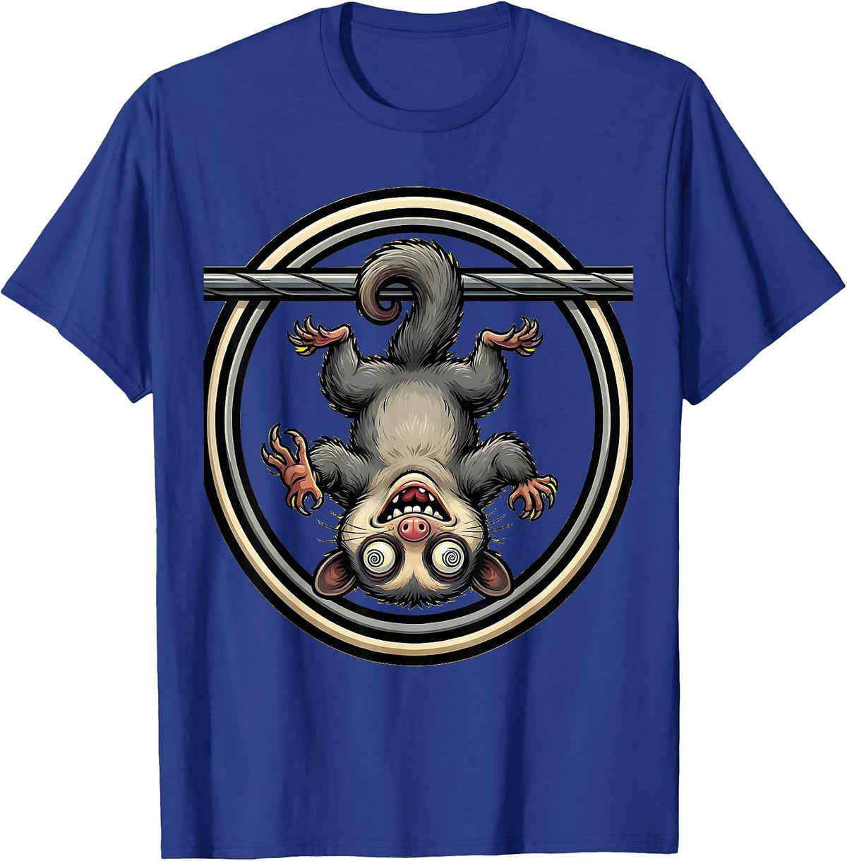 Unhinged Opossum Dangling From Power Line T-Shirt - Royal Blue