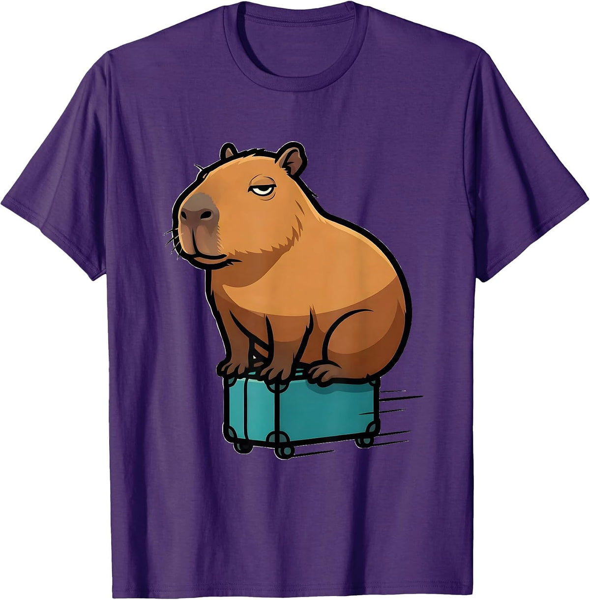 Capybara Riding Suitcase Cartoon Funny Animal Humor T-Shirt - Purple