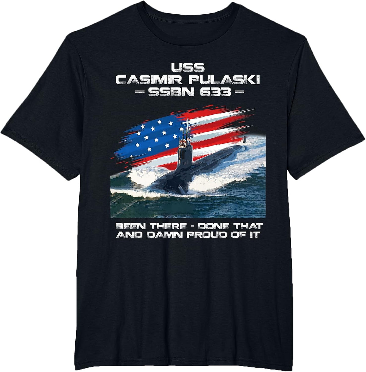 USS Casimir Pulaski SSBN-633 American Flag Submarine Veteran T-Shirt - Black