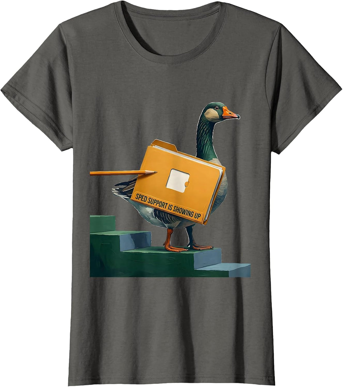 Women's SPED Support Is Showing Up Funny Special Education Teacher T-Shirt - Asphalt Grey