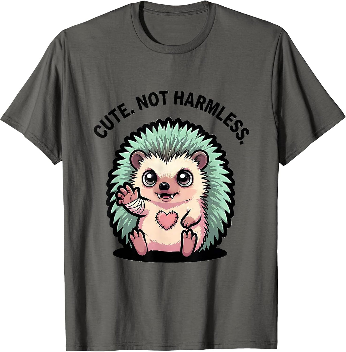 Cute. Not Harmless. Pastel Goth Kawaii Hedgehog E-Girl T-Shirt - Asphalt Grey