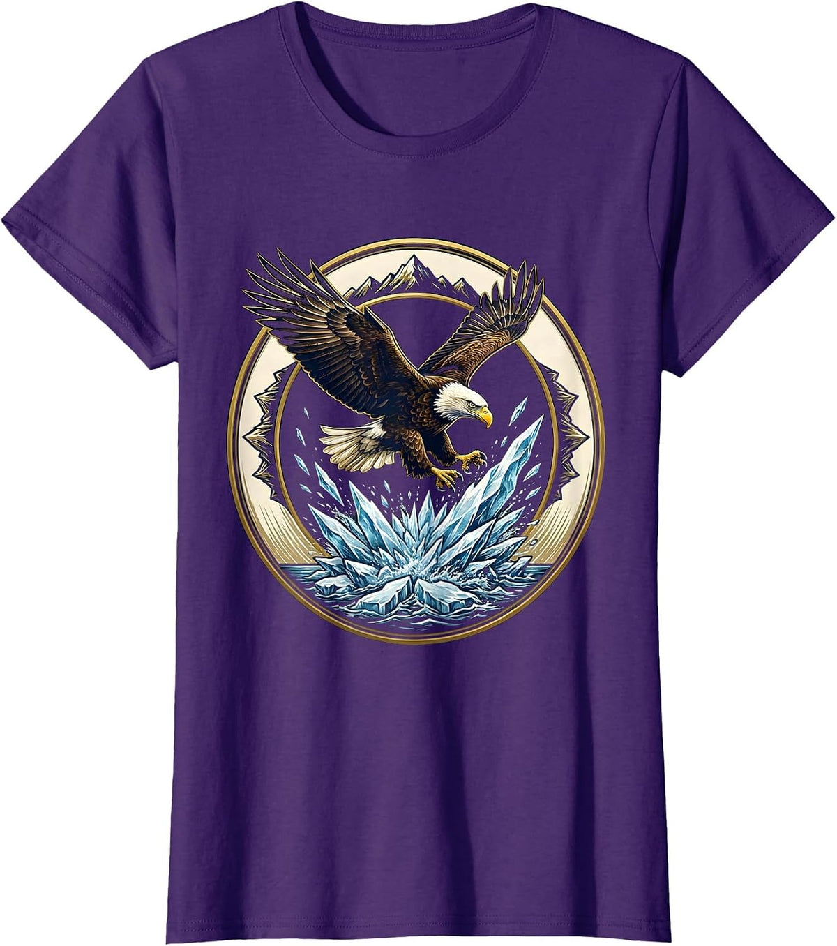 Women's Alaska Bald Eagle Diving Illustration T-Shirt - Purple