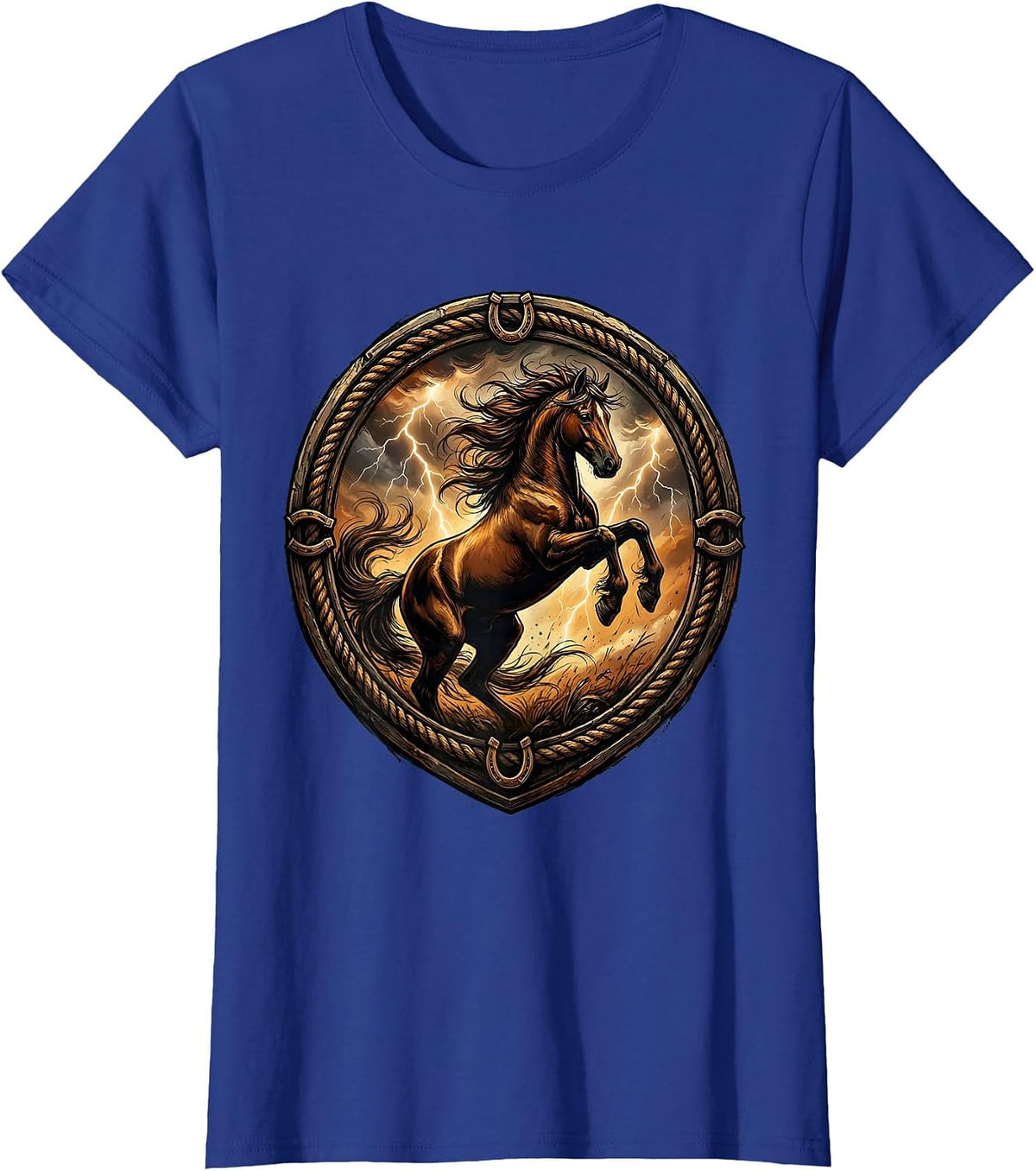 Women's Rearing Horse Stormy Sky Western Graphic T-Shirt - Royal Blue