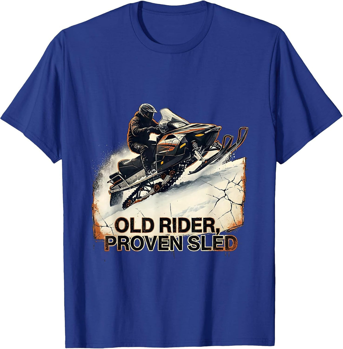 Men's Old Rider Proven Sled Distressed Snowmobile Rider Winter T-Shirt - Royal Blue