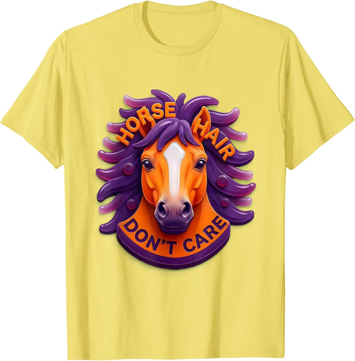 Men's Horse Hair Don't Care Funny Equestrian Design T-Shirt - Lemon Yellow