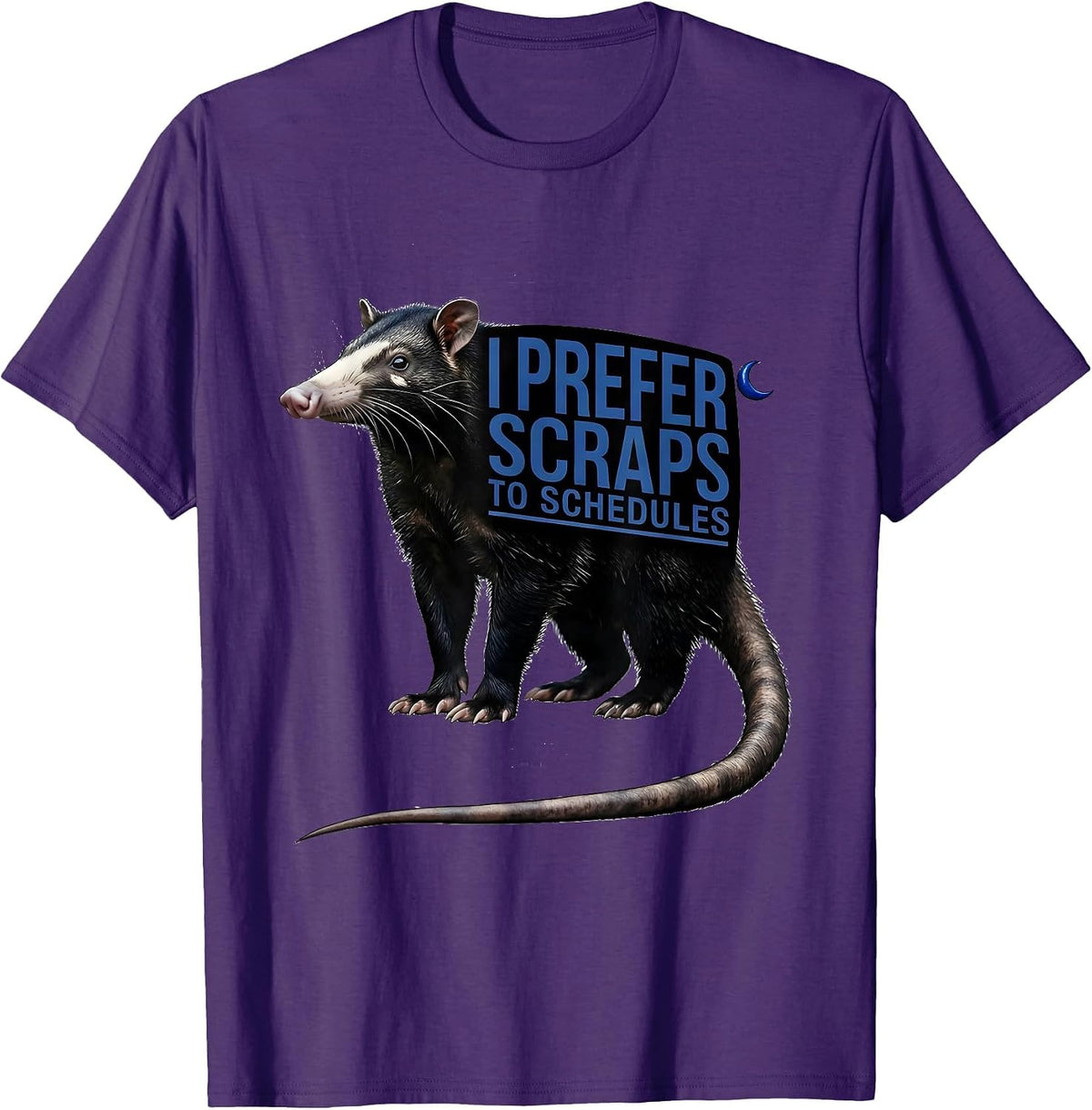 Men's I Prefer Scraps To Schedules Funny Opossum Animal Meme T-Shirt - Purple