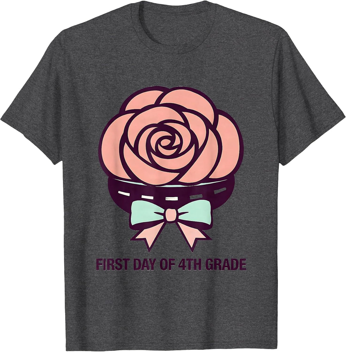 Men's First Day Of 4th Grade Coquette Bow Back To School Girly T-Shirt - Dark Heather Grey