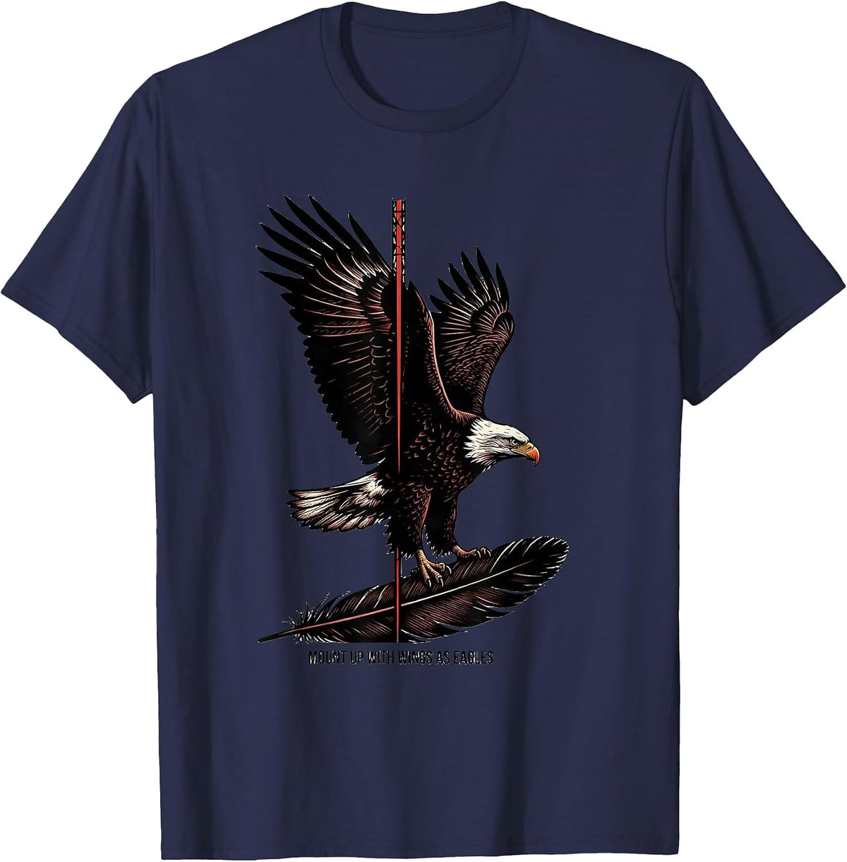 Mount Up With Wings As Eagles Stencil Graphic Eagle Pride T-Shirt - Navy Blue