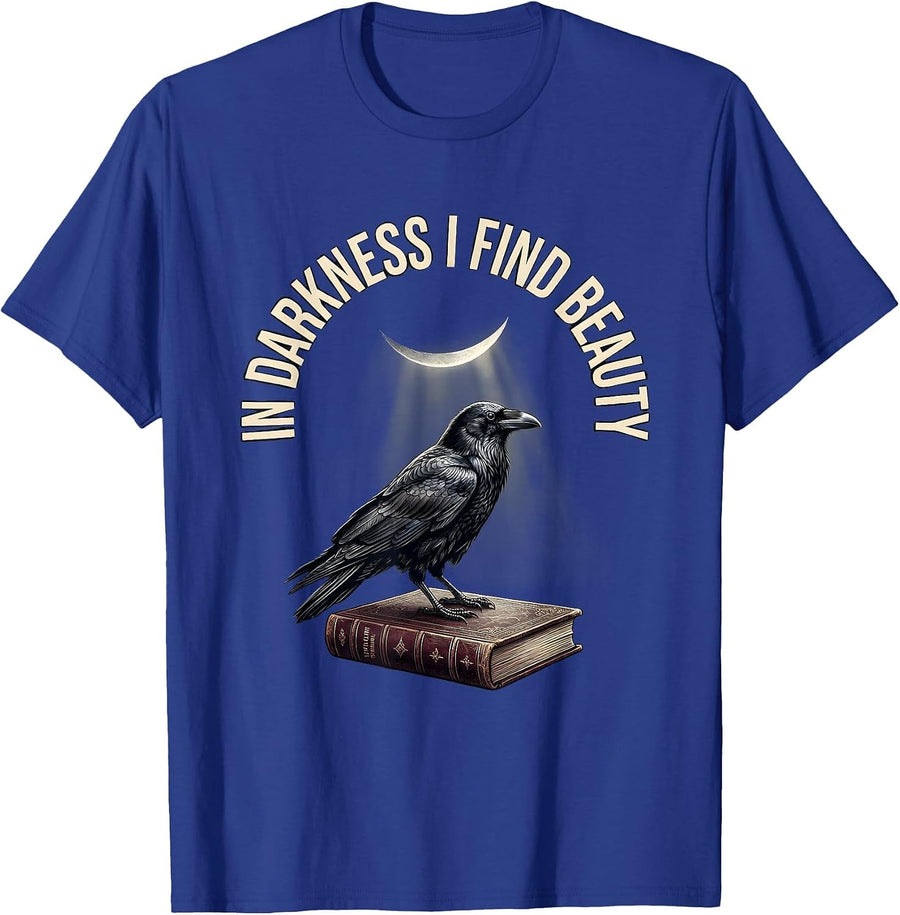 In Darkness I Find Beauty Gothic Edgar Allan Poe Raven T-Shirt - Royal Blue