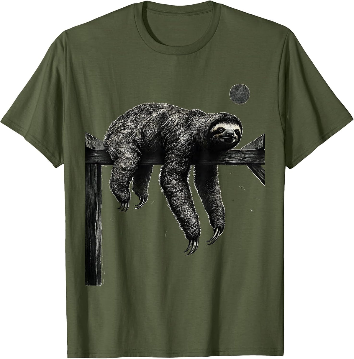 Men's Sloth Silhouette Funny Sloth Lover Novelty Gift T-Shirt - Olive Green
