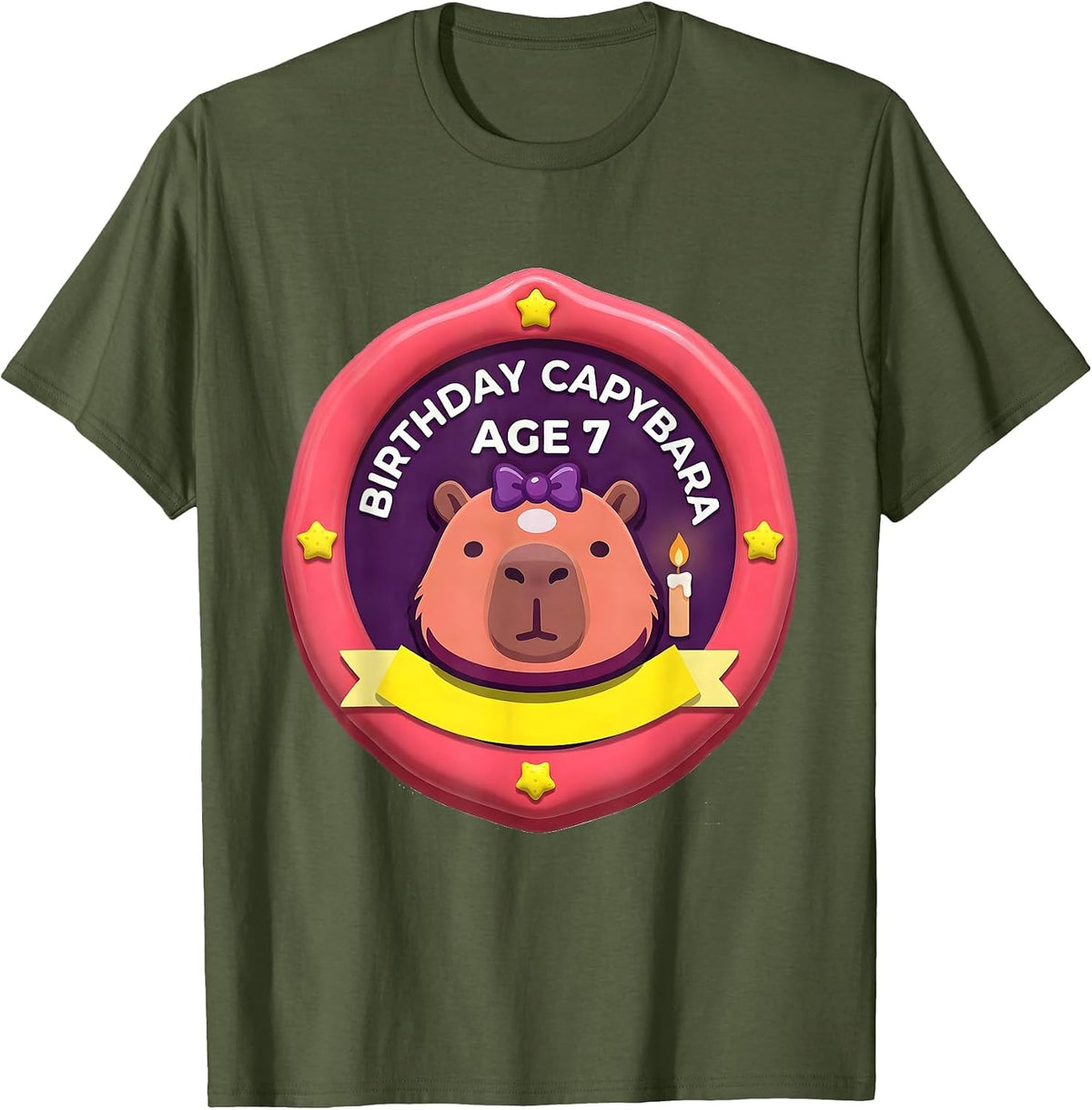 Birthday Capybara Age 7 Kawaii Cute Animal Lover Gift T-Shirt - Olive Green