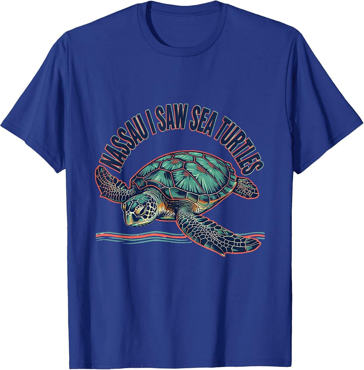 Men's NASSAU I SAW SEA TURTLES Screenprint Tropical Souvenir T-Shirt - Royal Blue