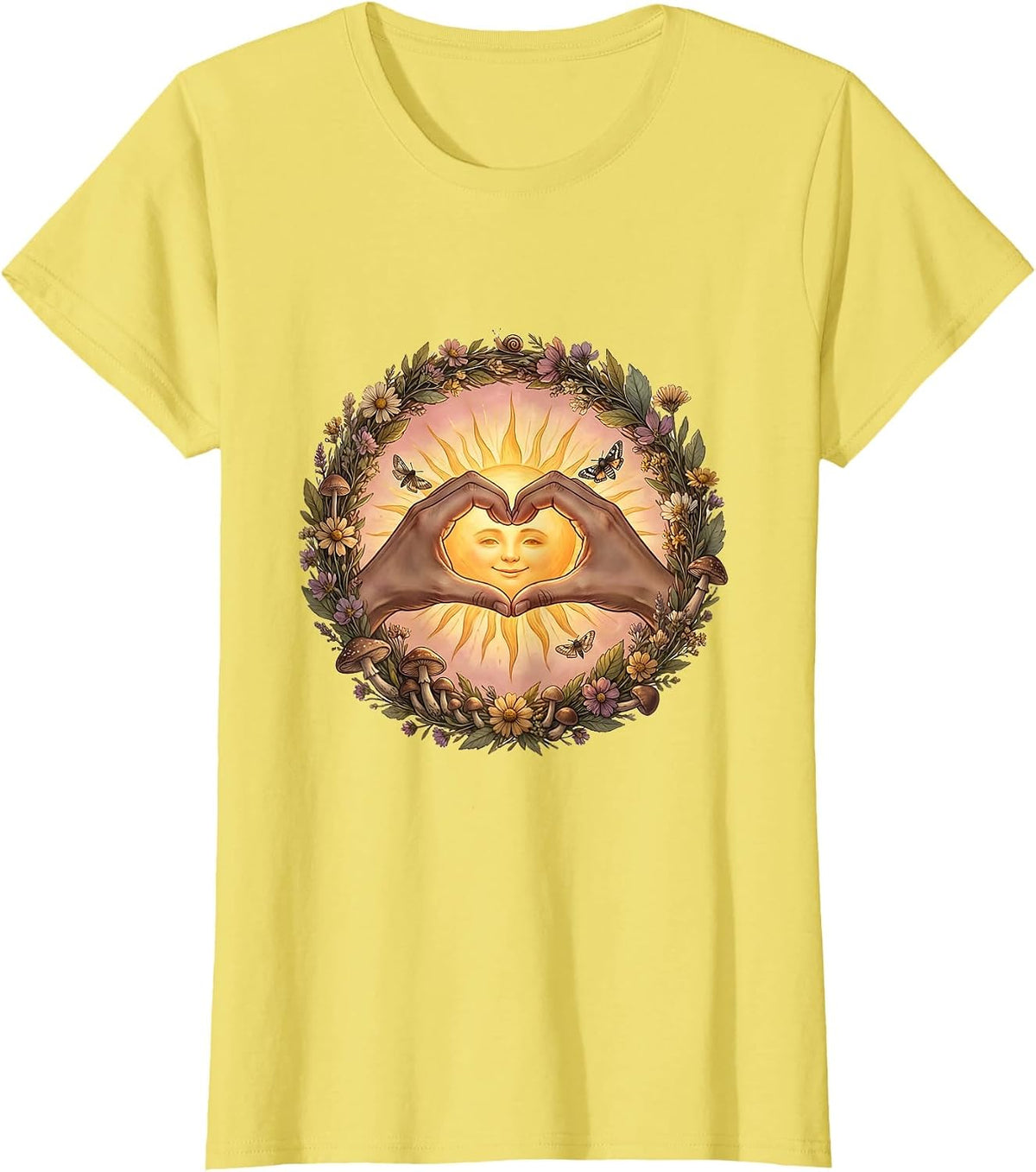 Women's Suicide Awareness Heart Hands Sunrise Graphic T-Shirt - Lemon Yellow