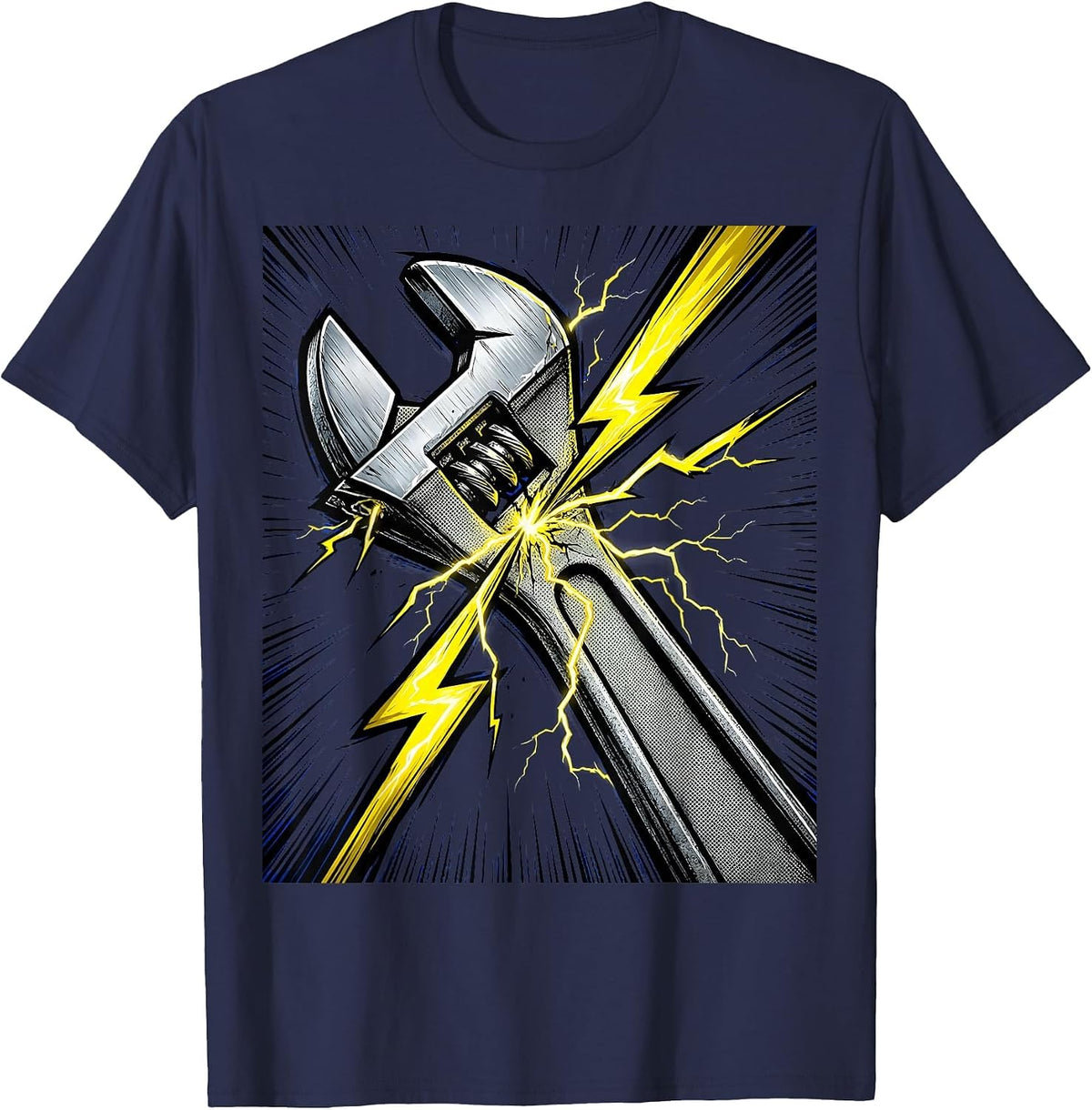 Men's Torque Wrench Lightning Bolt Mechanic Graphic T-Shirt - Navy Blue