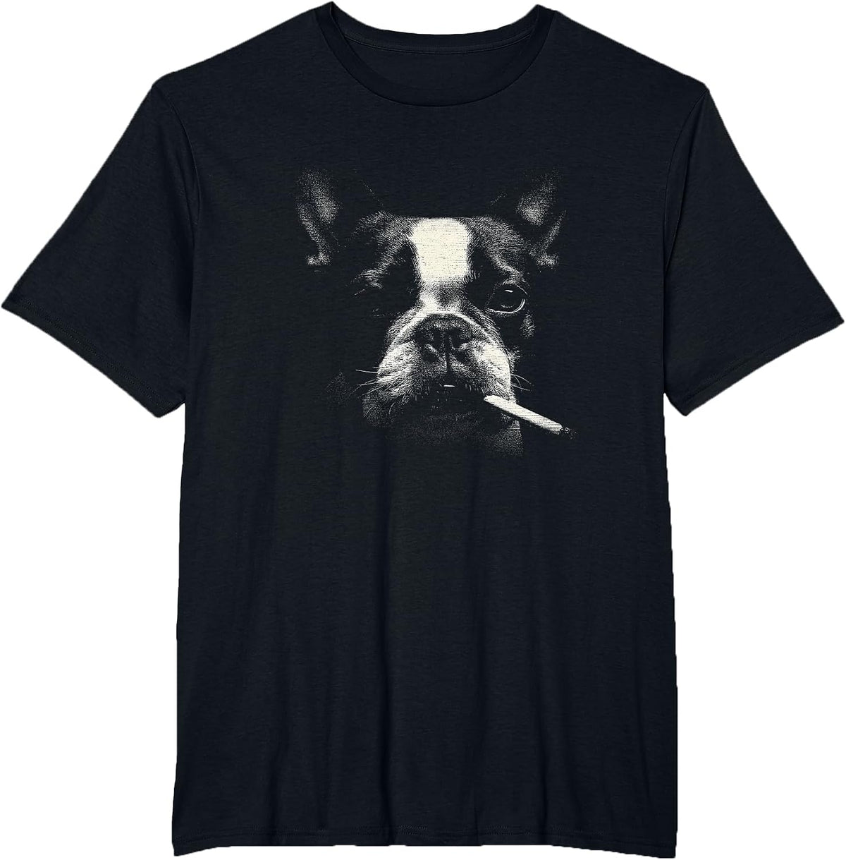 Funny Boston Terrier Dog Smoking with Cigarette T-Shirt - Black