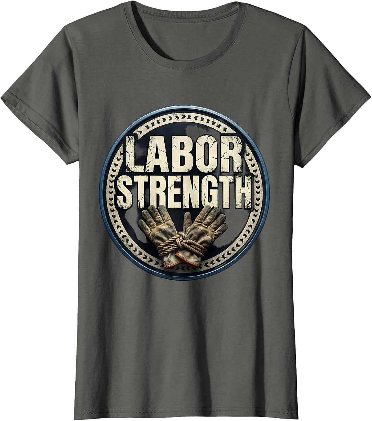 Women's Labor Strength Distressed Union Worker Solidarity Pride T-Shirt - Asphalt Grey