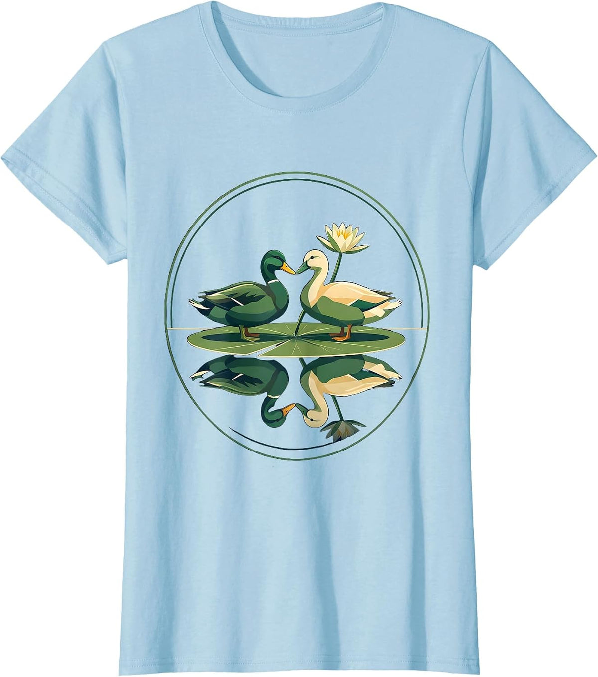 Women's Ducks Kissing on Lily Pad Cute Duck Lover Gift T-Shirt - Baby Blue