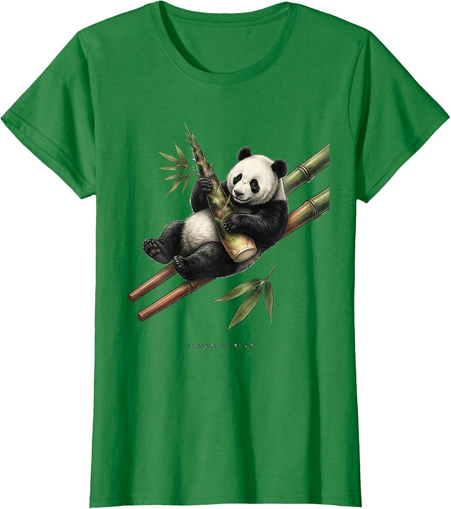 Women's I Snack In Peace Cute Panda Lover Humor Gift for Kids Teens T-Shirt - Kelly Green