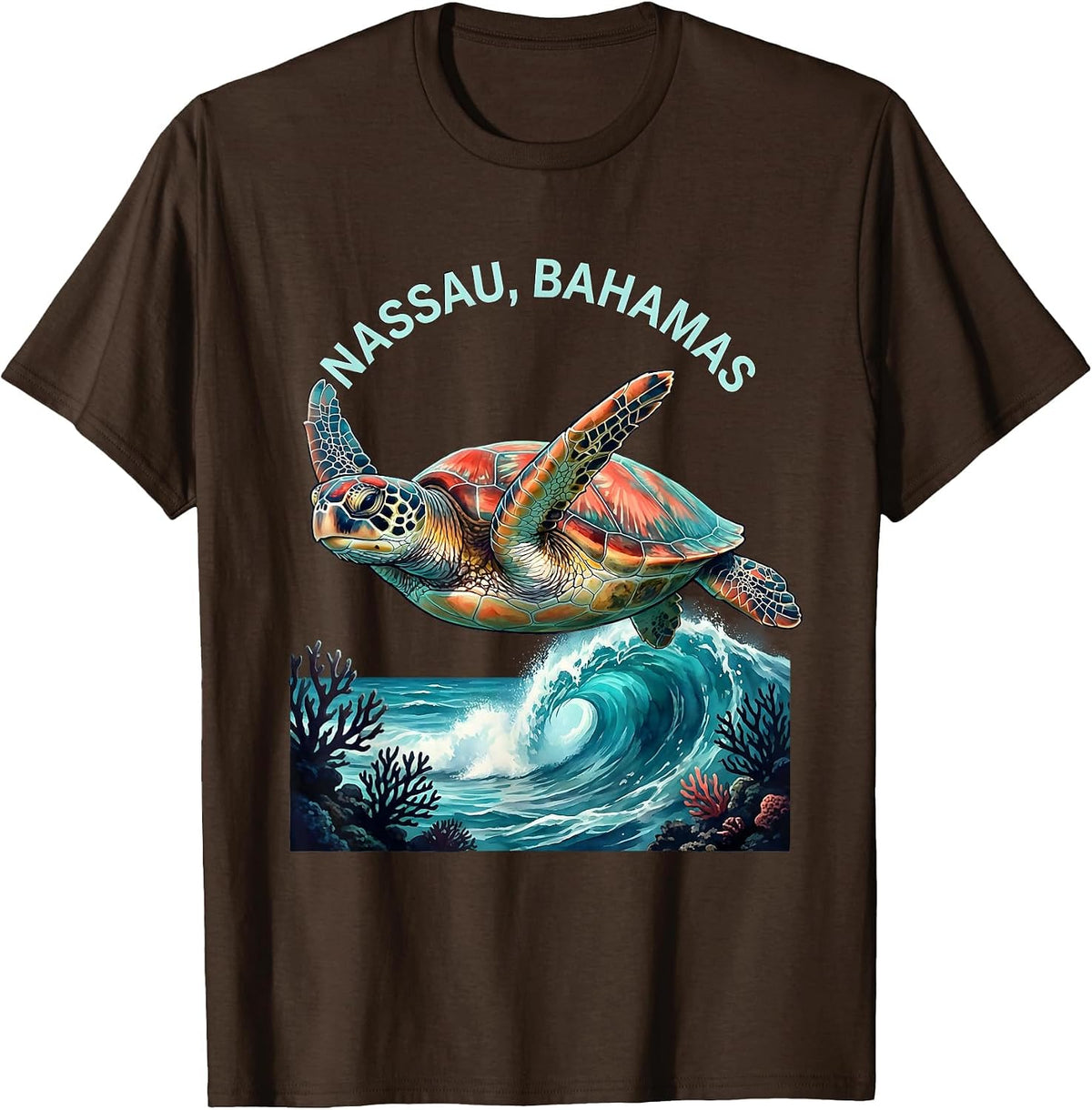 Men's Nassau Bahamas Sea Turtle Vacation Souvenir Beach T-Shirt - Brown