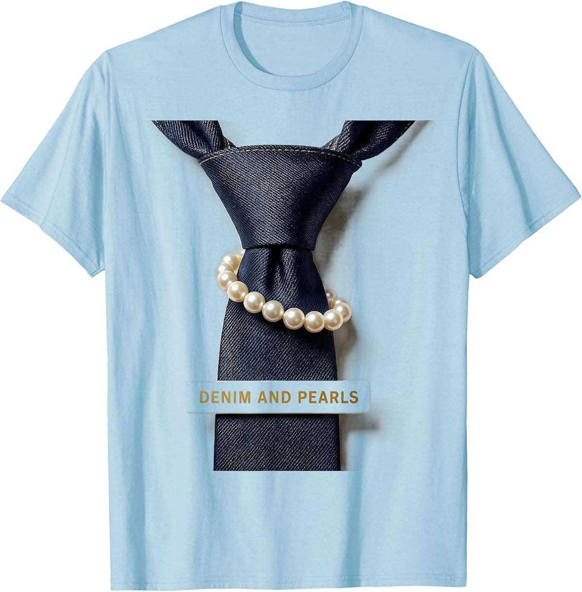 Men's Denim And Pearls Glam Vintage Fashion Party Gift T-Shirt - Baby Blue