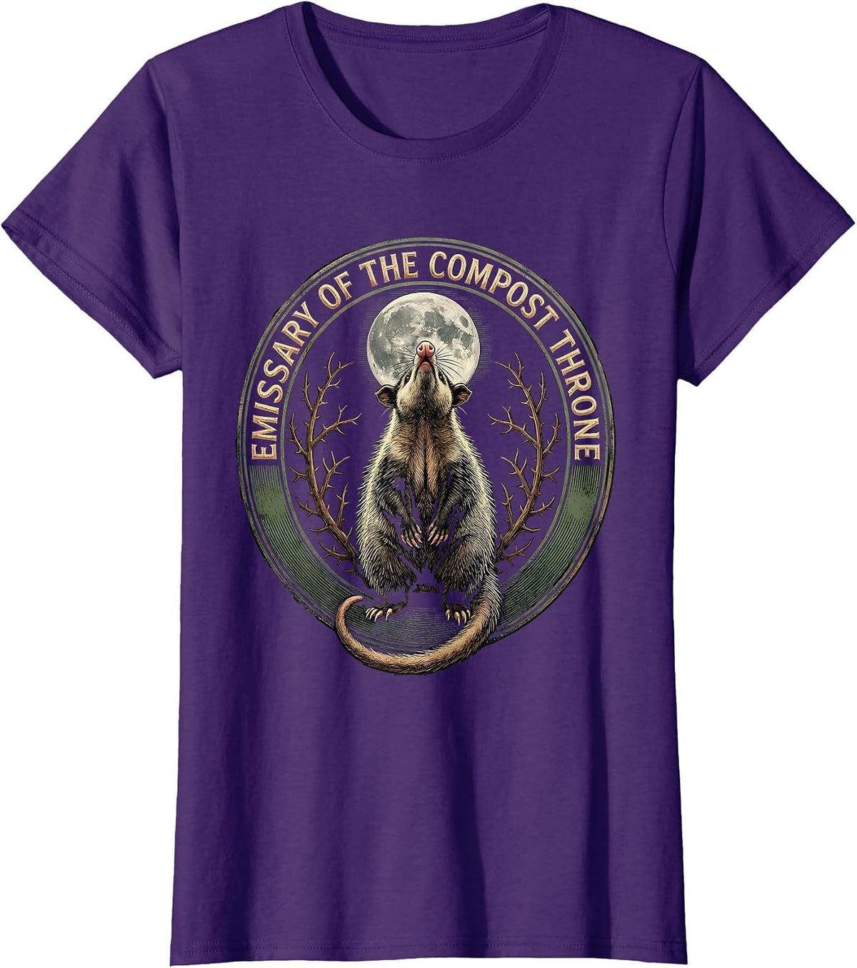 Women's Emissary Of The Compost Throne Vintage Opossum Halloween T-Shirt - Purple