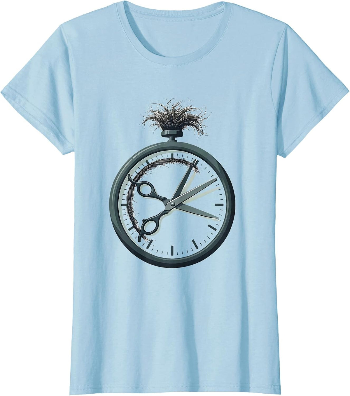 Scissors Clock Barber Hairdresser Gift Work Humor T-Shirt - Baby Blue