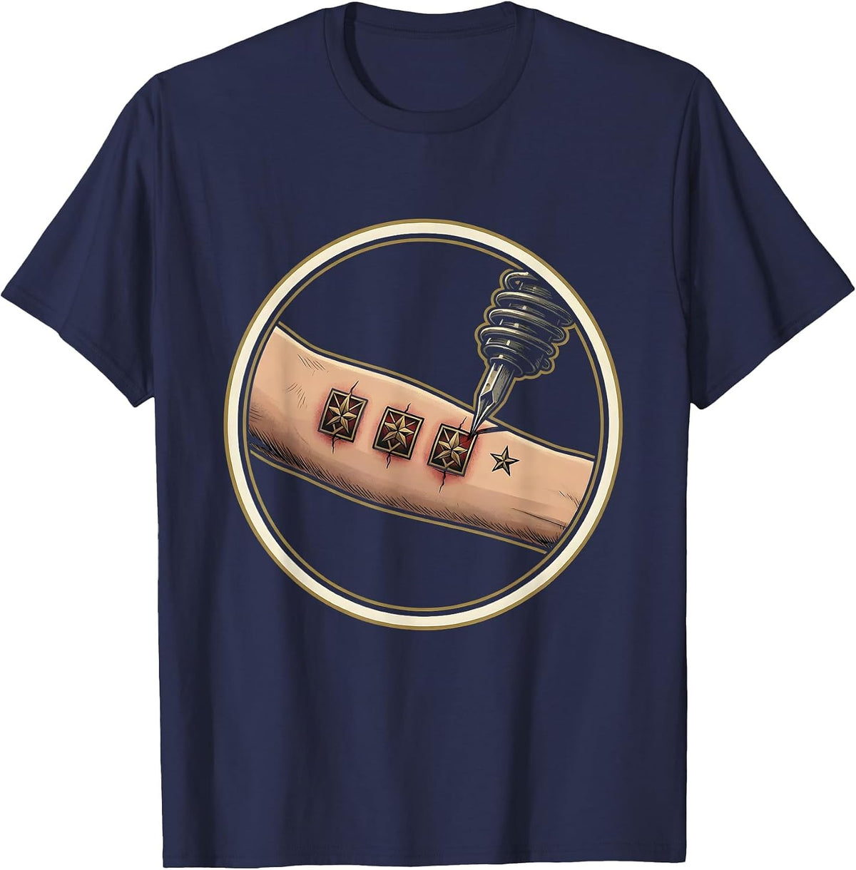 Men's Tattoo Patch Fresh Line Artist Humor T-Shirt - Navy Blue