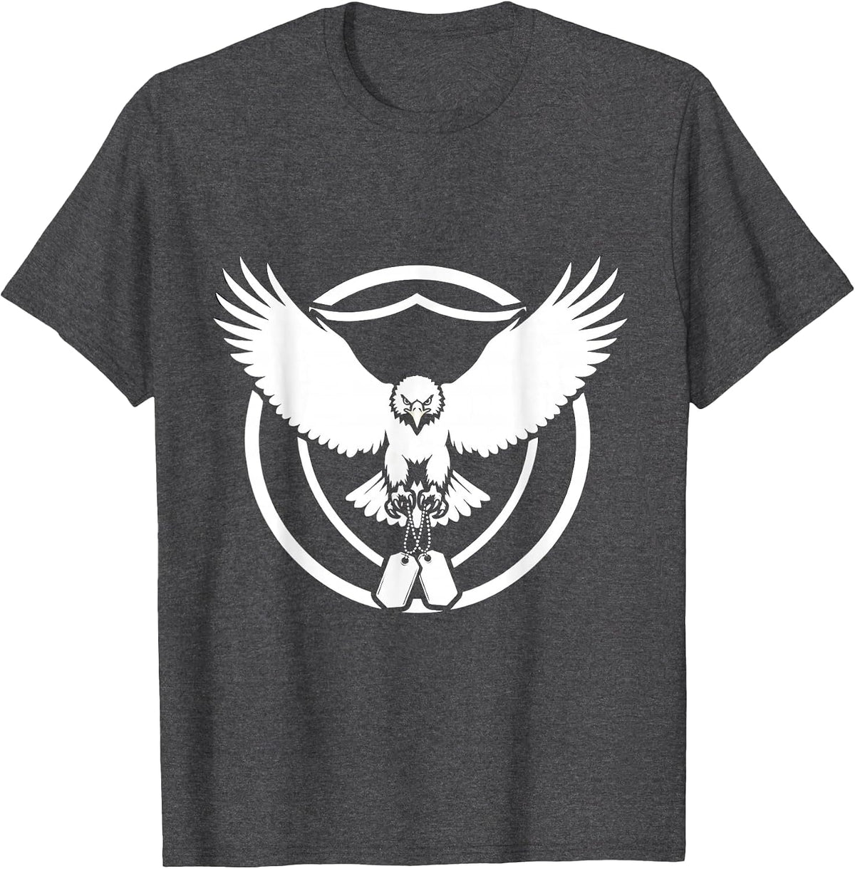 Men's Eagle Clutching Dog Tags Patriotic Graphic T-Shirt - Dark Heather Grey