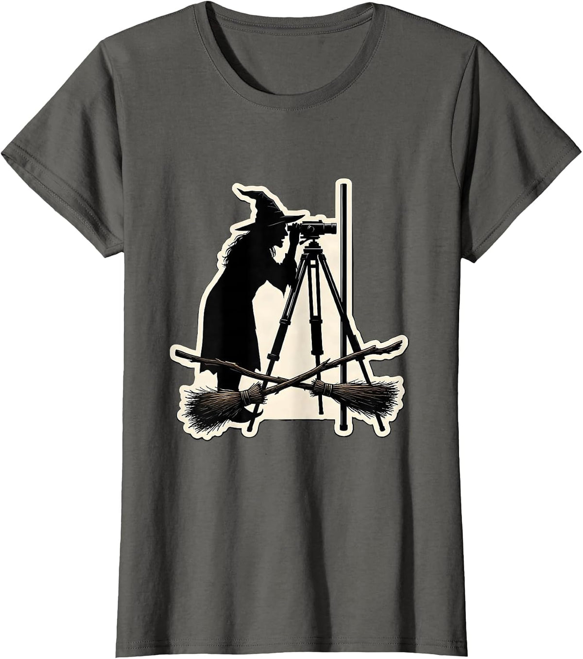 Women's Witch Surveyor Halloween Occupation Humor T-Shirt - Asphalt Grey
