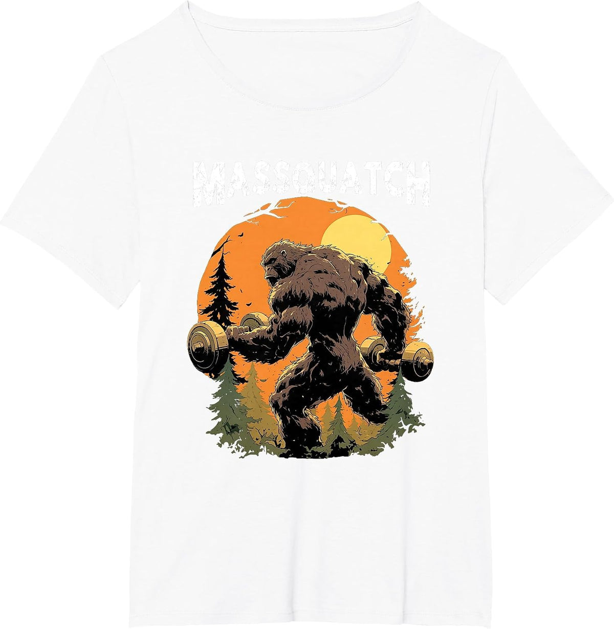 Bigfoot Massquatch Funny Sasquatch Workout Gym Weightlifter T-Shirt - White