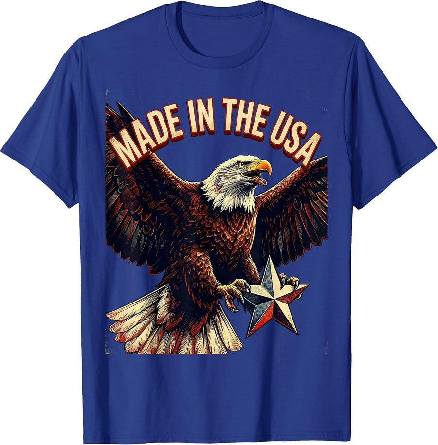 Made in the USA Patriotic American Pride Design T-Shirt - Royal Blue