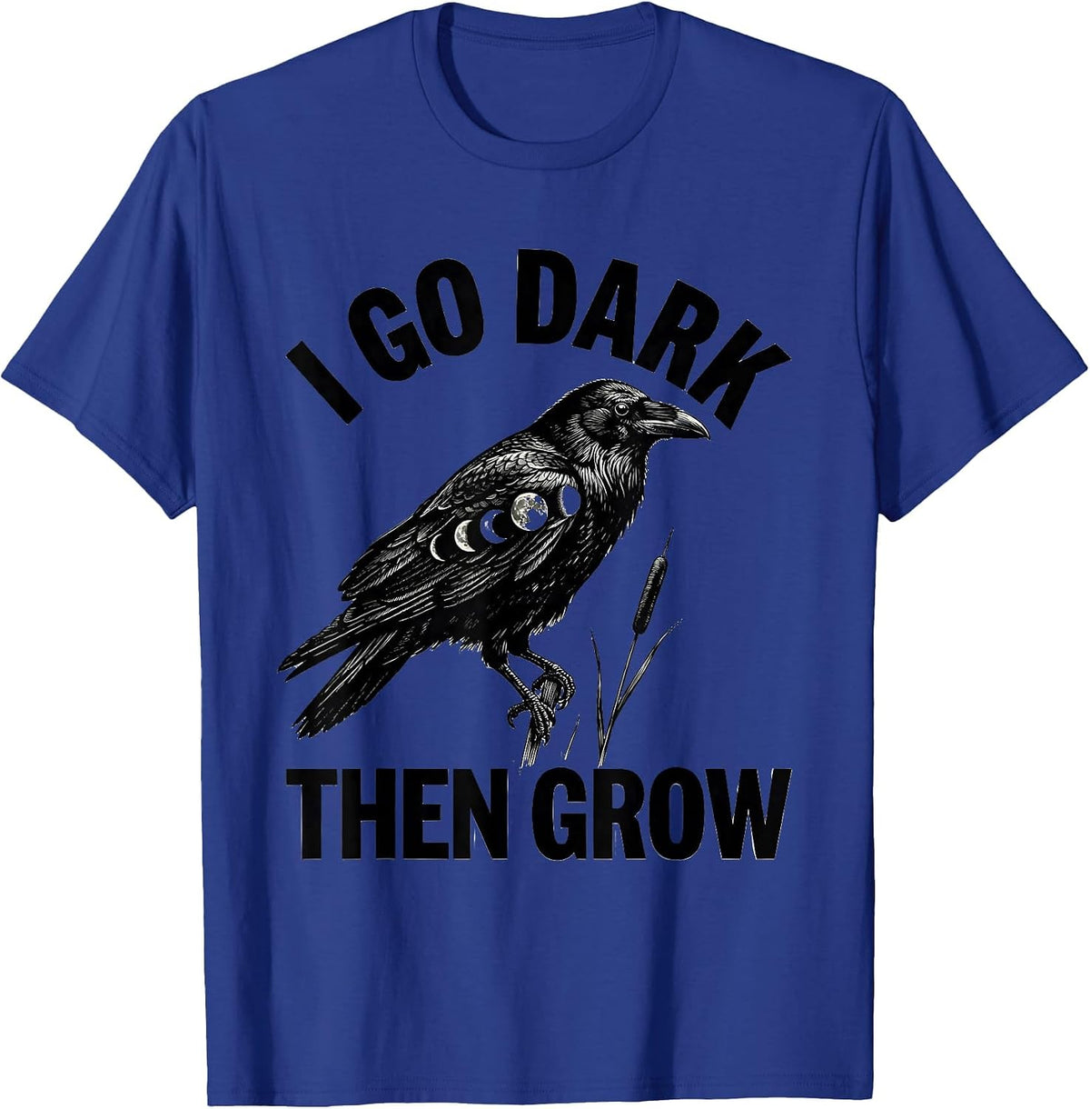 I Go Dark Then Grow Scratchboard Boho Moon Phase Raven T-Shirt - Royal Blue