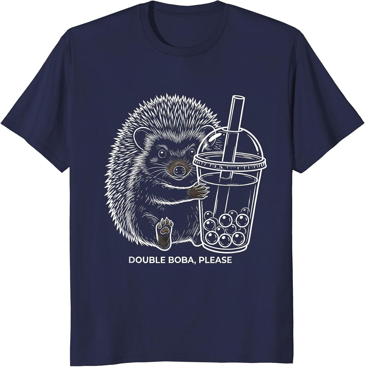 Men's Double Boba, Please Cute Kawaii Hedgehog Boba Tea Lover Gift T-Shirt - Navy Blue